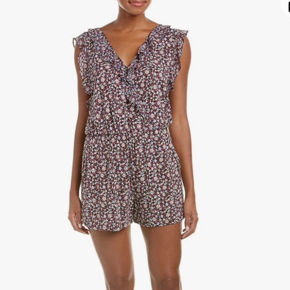 BCBG Ruffled Floral Print Surplice Romper, Size Small - Picture 4 of 14
